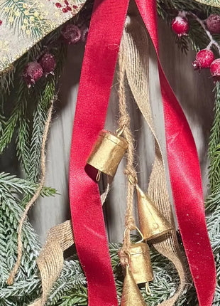 Christmas wreath - real touch snowy nordic pine, fir cones, berries & Bells   image 2