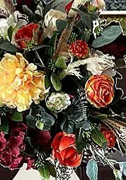 Silk Floral Arrangement in red, orange  Pampas, Rose Vase Decor Rustic Home image 6