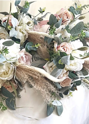 Ivory, Pink Pampas Spray Bouquet, Round Loose Bridal Bouquet Artificial flowers image 3
