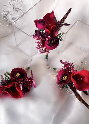 Silk Rose, Calla Cascading Bridal Bouquet Wedding Flowers in Burgundy, Ivory image 1