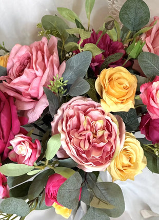 Ready to Send in Cerise & yellow rose bridal flowers | Peonies| groom buttonhole image 3