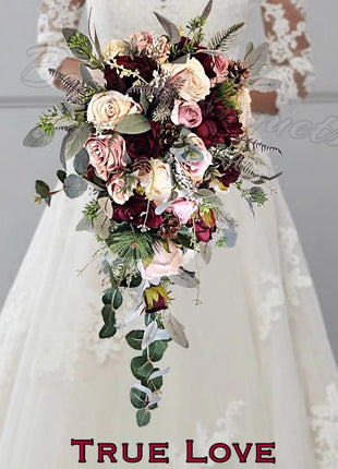 Brides Wintry Cascade Wedding Bouquet Dusty Pink & Burgundy wedding flowers image 0