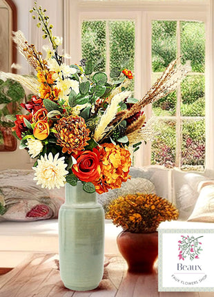 Silk Floral Arrangement in Burgundy, Red & Orange Pampas, Rose , Maison Avenue image 0