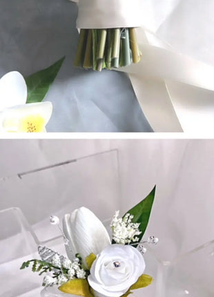 Cascading  White Bridal Bouquet with Rose, Orchid image 5