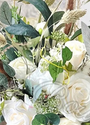 Rose, pampas Spray Bridal Bouquet in Ivory Artificial Wedding Flowers image 6