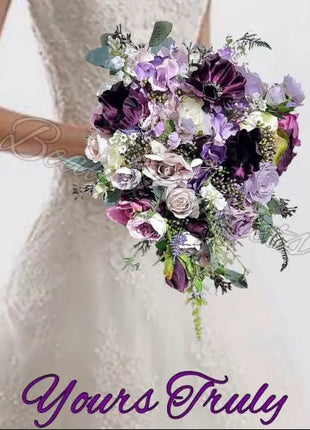 Silk Rose, lavender, lilac, plum bridal bouquet teardrop Bridal flowers Beaux Faux Flowers Shop