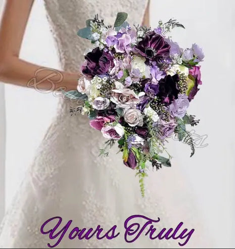 Silk Rose, lavender, lilac, plum bridal bouquet teardrop Bridal flowers Beaux Faux Flowers Shop