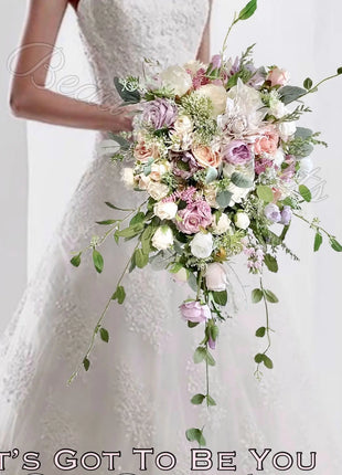 Silk Roses, hydrangea, Peony flowers -llac, pink, Ivory Teardrop Bridal Bouquet image 2