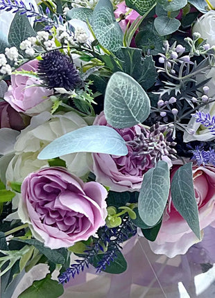 Silk Rose, lilacs bouquet -purple, mauve, Ivory round  Bridal flowers image 4