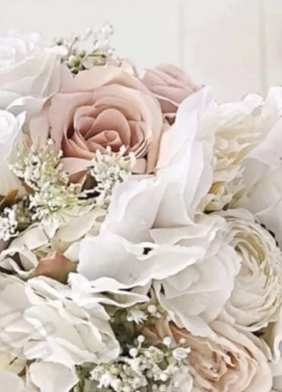 Bridal bouquet in white, Ivory, blush pink with peony, hydrangea, roses 13pc image 4