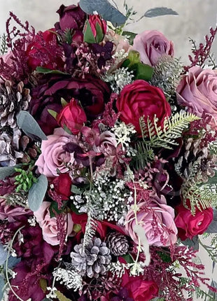 Artificial silk Wedding Flowers Burgundy, Pink, Cascading winter Bridal Bouquet image 6