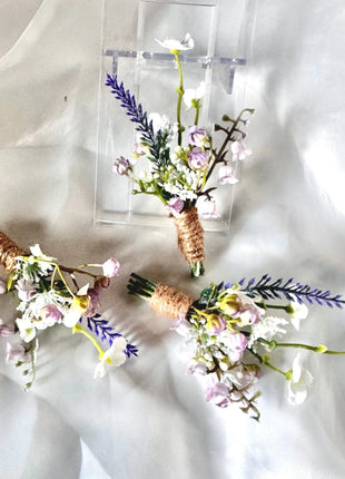 Artificial Silk flower Bridal Bouquet Roses,, Peony flowers -lilac mauve, Ivory image 12