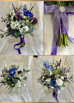 Scottish calla, anemone in blue, purple Artificial Silk Wedding Bridal Flower image 3