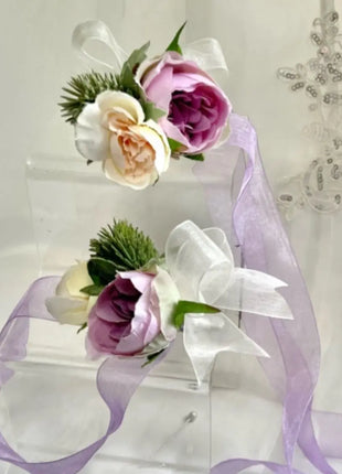 Artificial Silk flower Bridal Bouquet Roses,, Peony flowers -lilac mauve, Ivory image 9