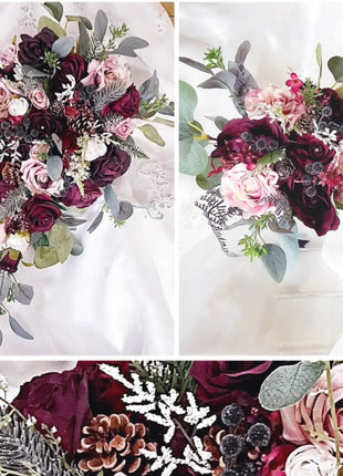Silk Rose, Bride Bouquet Wedding  Flowers in black, blush, Ivory, burgundy image 4