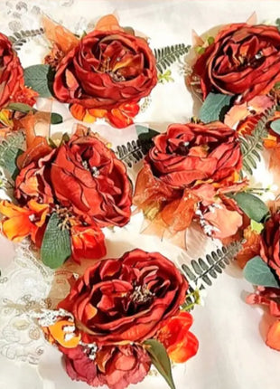 Artificial Wedding Flowers in Orange, Plum, Ivory Teardrop Bridal Bouquet image 7