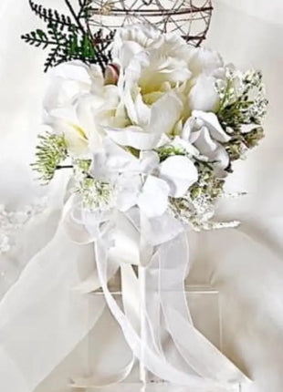 Artificial Rose, Peony in White, Ivory Round Spray silk Bridal Bouquet image 6