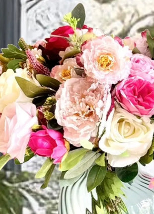 Faux Floral Arrangement  in Pink Ivory Rose, Sweet Pea, Peony , Country Creek image 2
