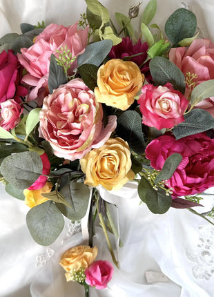 Ready to Send in Cerise & yellow rose bridal flowers | Peonies| groom buttonhole image 5