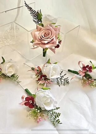 Teardrop Bridal Bouquet, Artificial Wedding Flowers Burgundy, Pink ivory image 4