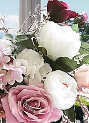 Silk Floral Arrangement in Blush Pink Peony, Mauve Rose | Palace Way home decor image 4