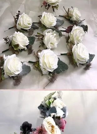 Set of white floral arrangements on a light gray background