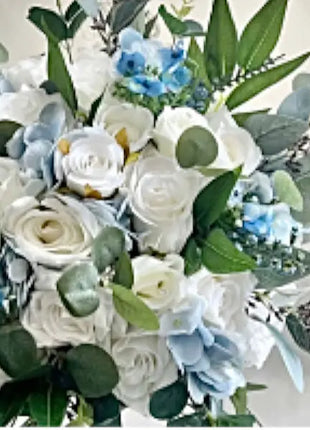Artificial Wedding peony Flowers Bridal Bouquet in White, Ivory, Blue image 5