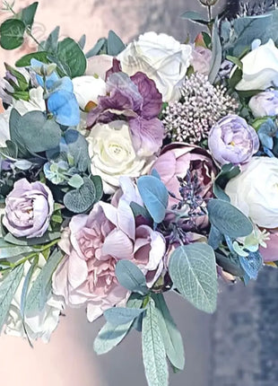 Silk Roses, dahlia, Peony bouquet -llac, pink, mauve, Ivory oval Bridal flowers image 4