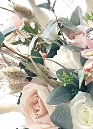 Ivory, Pink Pampas Spray Bouquet, Round Loose Bridal Bouquet Artificial flowers image 8