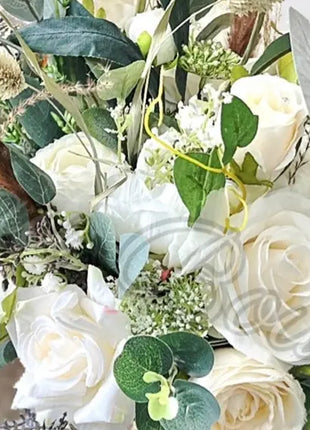 Rose, pampas Spray Bridal Bouquet in Ivory Artificial Wedding Flowers image 8