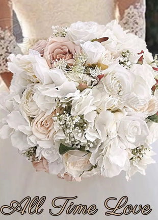 Bridal bouquet in white, Ivory, blush pink with peony, hydrangea, roses 13pc image 1