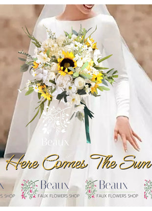 sunflower Artificial  Silk bouquet  - Ivory yellow round  Bridal flowers image 0