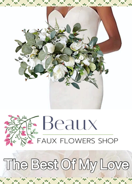 Artificial Roses, Peonies in White Ivory Round Spray Bridal Bouquet Wedding image 0