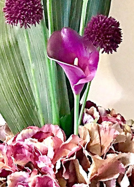 Faux Floral Arrangement  in Plum Purple Calla Lily, Hydrangeas, Mansion Avenue image 1