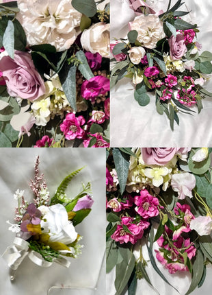 Luxury bridal bouquet in cerise pink, ivory with peony, rose package 3pc image 0