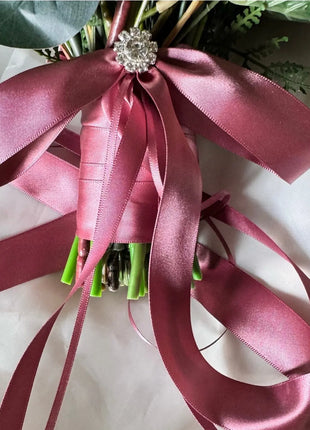 Cascading Bridal Bouquet, Artificial Wedding Flowers in Burgundy, Pink, Mauve image 5