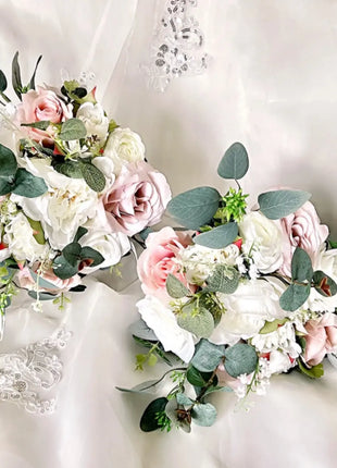 Silk Artificial Rose bouquet mauve, blush, navy, Ivory round  Bridal flowers image 2