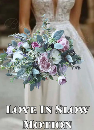Silk Rose, lilacs bouquet -purple, mauve, Ivory round  Bridal flowers image 0