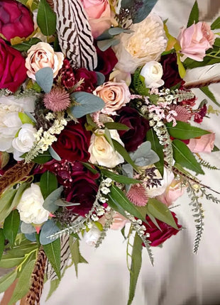 Bridal spray Bouquet Artificial rose  Wedding Flowers Red , Pink, ivory image 2