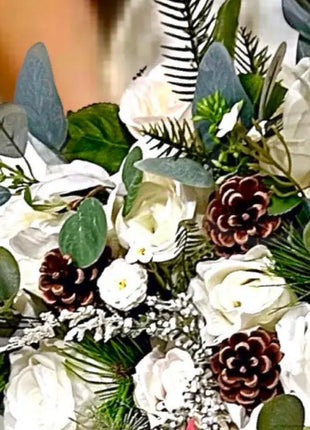 Wintry, Christmas bride bouquet in white, Ivory, cream with fir cones 10pc image 9
