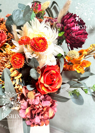 Floral Arrangement in Burgundy, Red, Orange Pampas, Rose Maison Avenue image 7