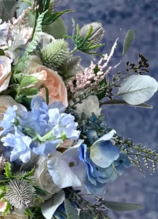 Artificial Wedding Flowers Bridal peony Bouquet in White, Ivory, Pink & Blue image 5