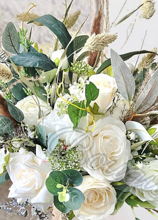 Rose, pampas Spray Bridal Bouquet in Ivory Artificial Wedding Flowers image 9