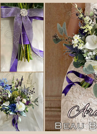 Scottish calla, anemone in blue, purple Artificial Silk Wedding Bridal Flower image 2