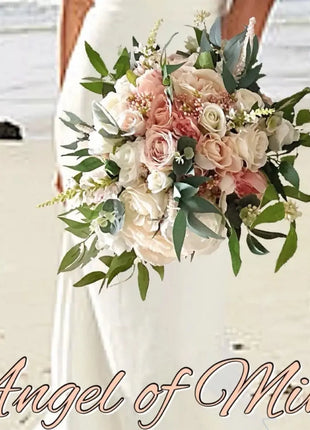 Spray bride bouquet in blush, Ivory, peach with peony, sweet pea, rose image 0