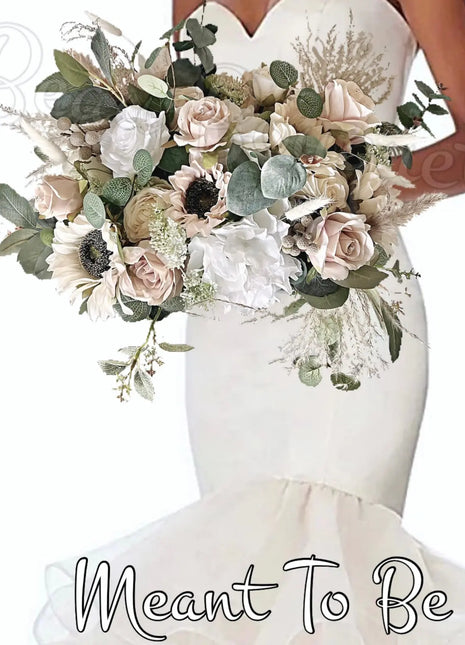 Silk sunflower, Peony, Rose Bridal Bouquet blush, Ivory Wedding Flowers image 0
