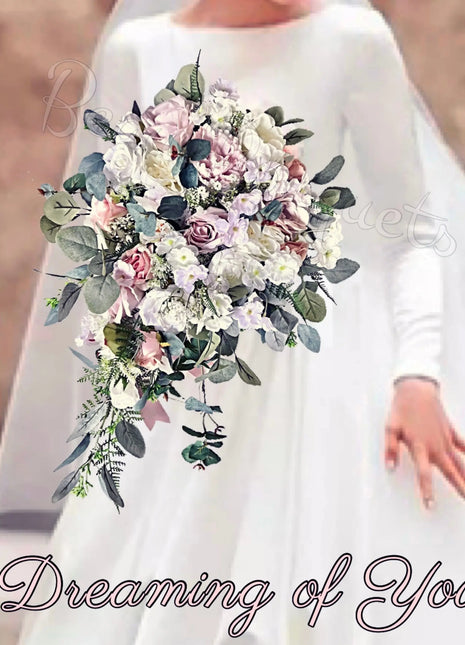 Artificial Roses, Peonies in Cream, pink, Ivory Teardrop Bridal Bouquet image 0