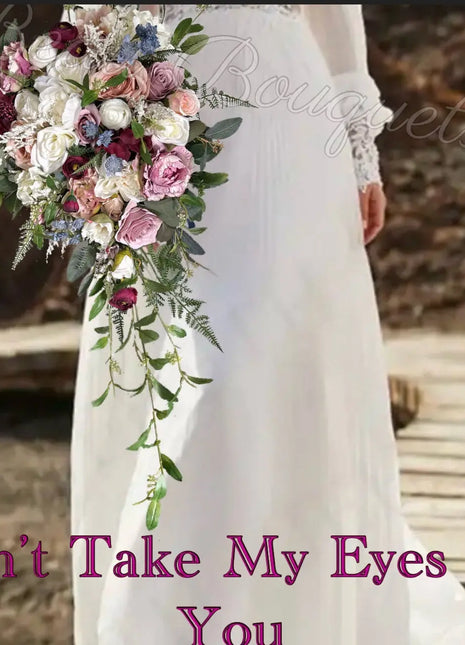 Brides Scottish Wedding cascade Bouquet Dusty Mauve, Burgundy Faux  Flowers image 0