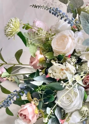 Wedding flowers in white|, blush, blue silk rose peony Cascading bride bouquet image 4