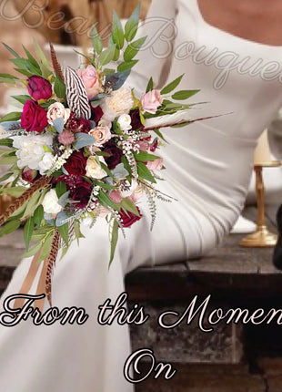 Bridal spray Bouquet Artificial rose  Wedding Flowers Red , Pink, ivory image 0